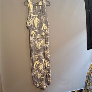 O’neill Sleeveless Palm-Print Maxi Jumpsuit in Gray and Cream